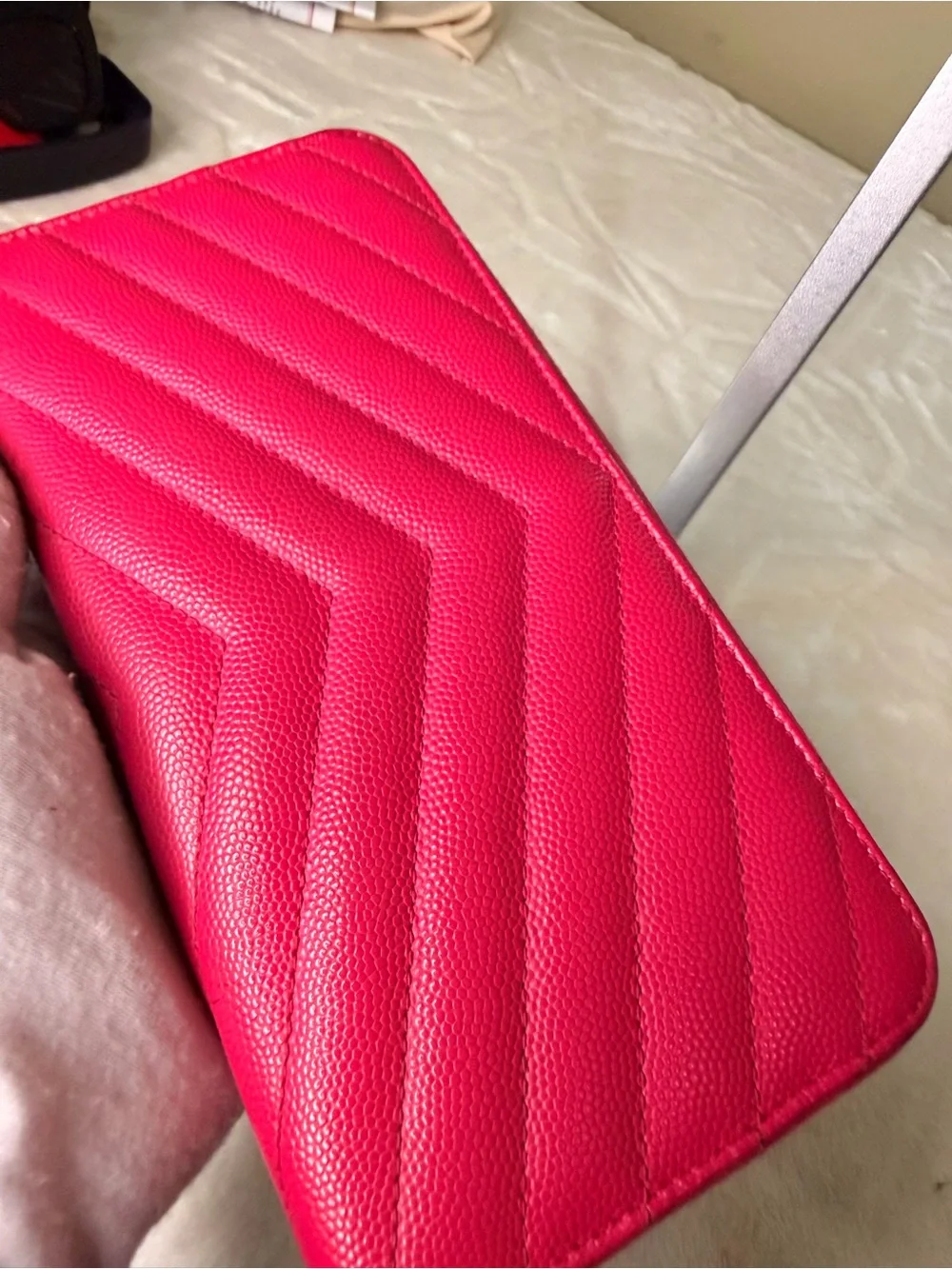 Saint Laurent Hot Pink Quilted Leather zipper Wallet with Gold YSL - Picture 11 of 17
